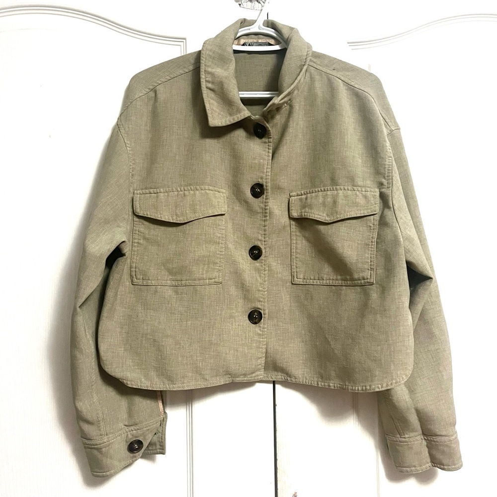 Zara Cropped Utility Shirt Jacket/ Shacket